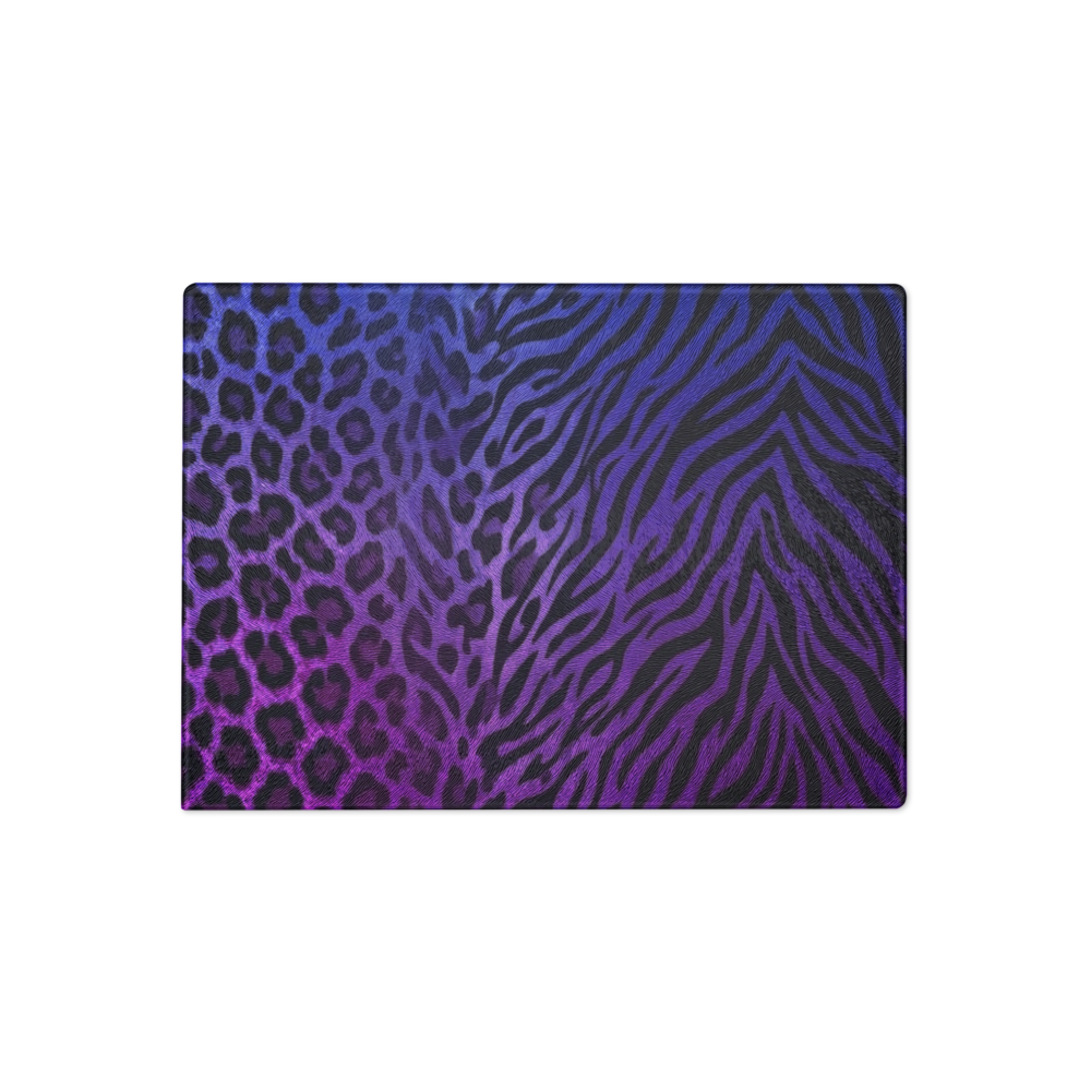 Blue to Purple Leopard & Zebra Print Glass Cutting & Charcuterie Board