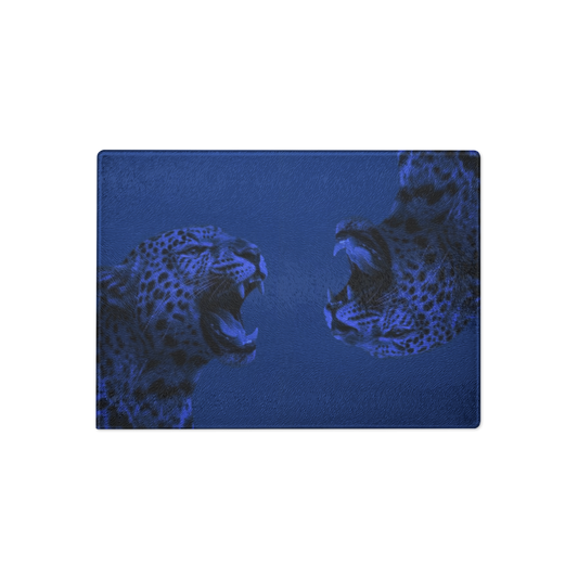 Blue Cheetah Print Glass Cutting Board
