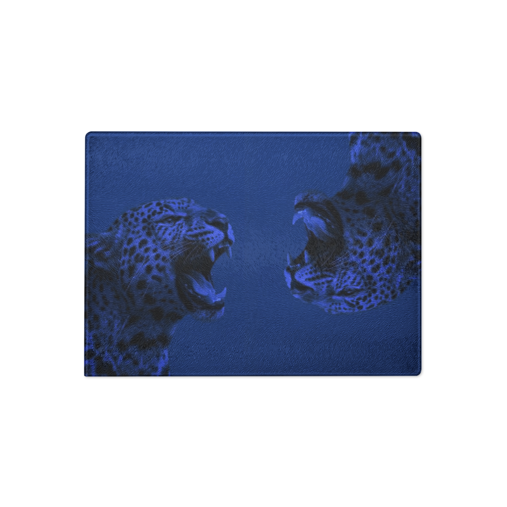 Blue Cheetah Print Glass Cutting Board
