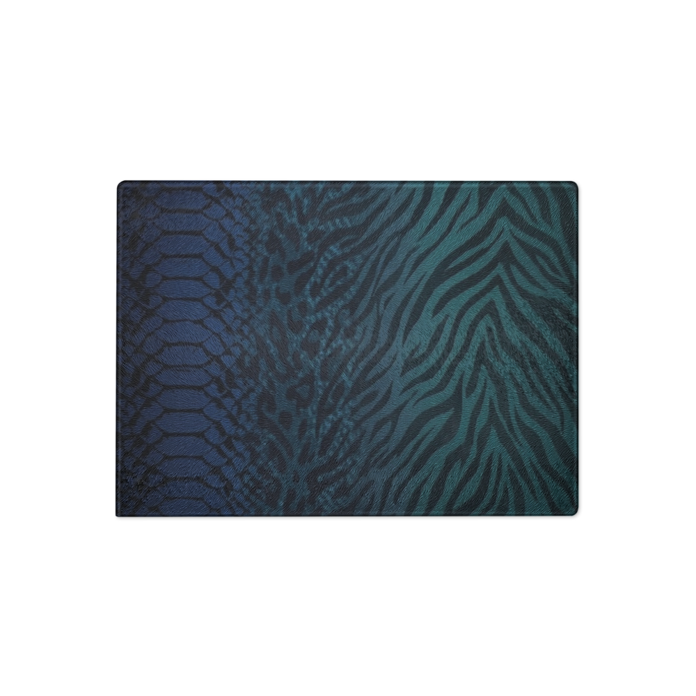 Teal to Blue Zebra & Leopard Print Glass Cutting & Charcuterie Board