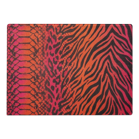 Sunset Orange & Pink Snake Skin & Leopard Print Glass Cutting & Charcuterie Board