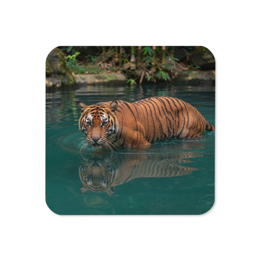 Tiger in Water Cork-Back Coaster