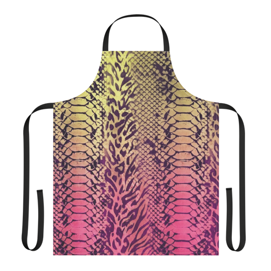 Yellow & Pink Snake Skin & Leopard Print Strap Apron
