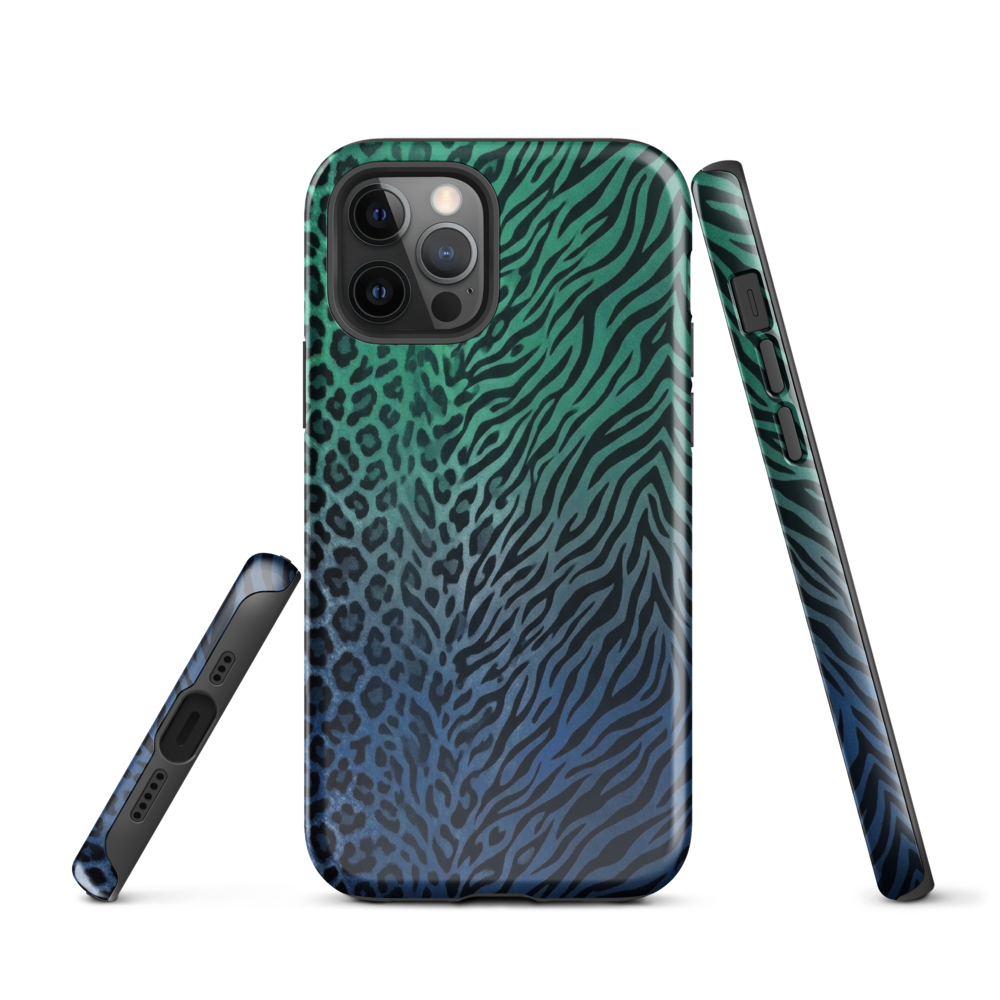 Blue to Teal Zebra & Leopard Print Tough Case for iPhone®