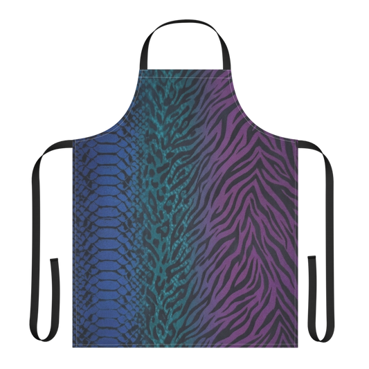 Blue & Purple Snake Skin Zebra & Leopard Print Strap Apron