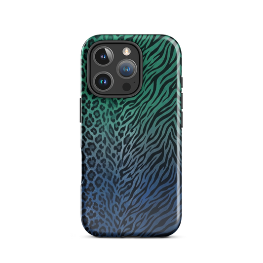 Blue to Teal Zebra & Leopard Print Tough Case for iPhone®