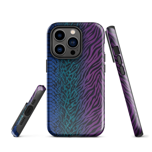 Blue to Purple Dark Snake Zebra & Leopard Print Tough Case for iPhone®