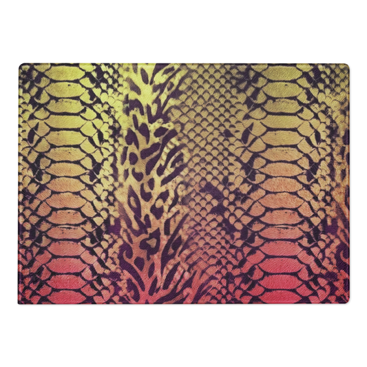 Yellow & Pink Snake Skin & Leopard Print Glass Cutting & Charcuterie Board