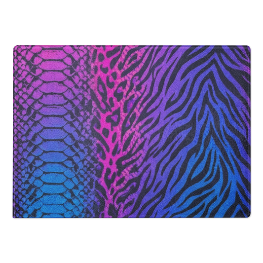 Vibrant Blue & Pink Leopard & Zebra Print Glass Cutting & Charcuterie Board