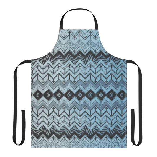 Blue Chevron Pattern Leopard & Zebra Print Strap Apron