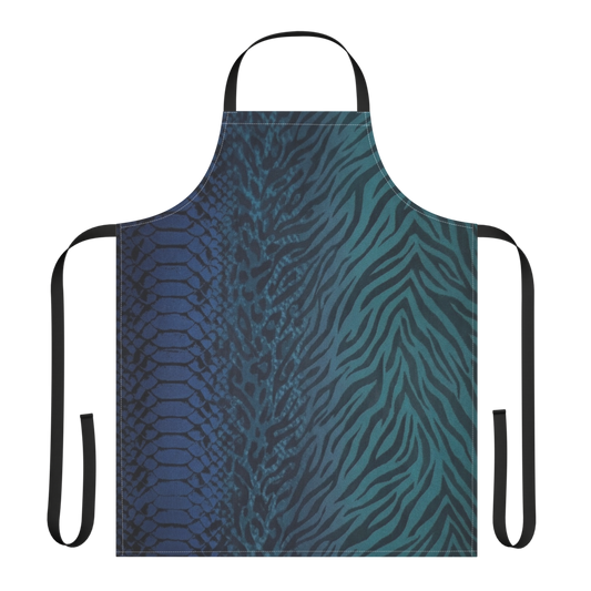 Teal to Blue Snake Skin Zebra & Leopard Print Strap Apron