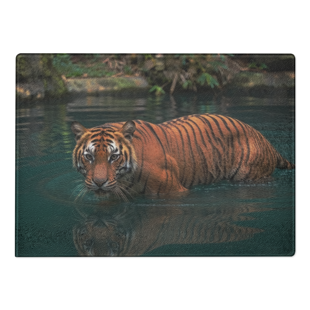Tiger in Water Glass Cutting Board