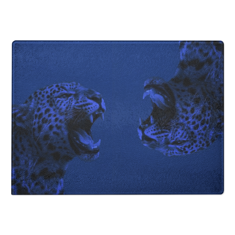 Blue Cheetah Print Glass Cutting Board