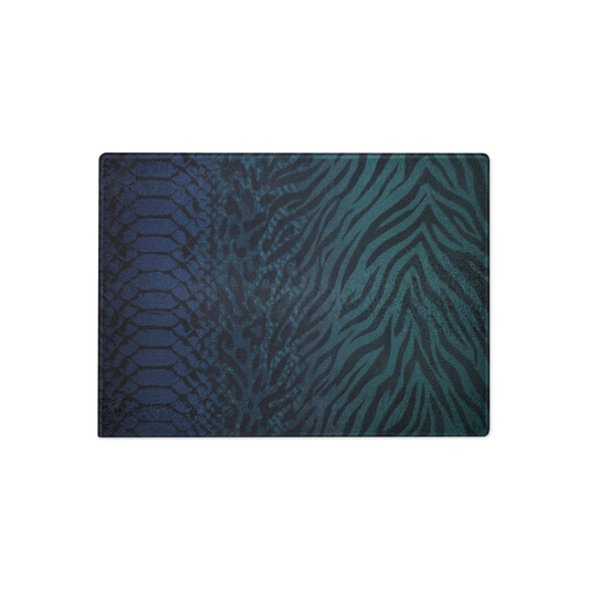 Teal to Blue Zebra & Leopard Print Glass Cutting & Charcuterie Board