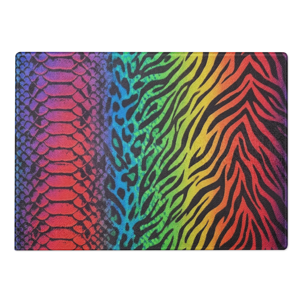 Rainbow Vibrant Zebra & Leopard Glass Cutting & Charcuterie Board