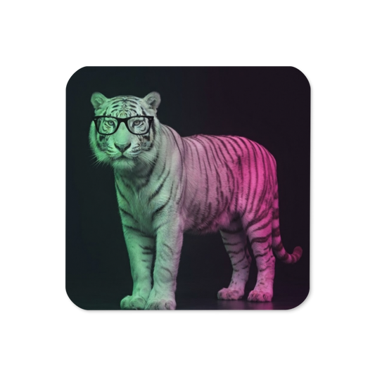 Rainbow Nerd Tiger 2010s Nostalgia Cork-Back Coaster