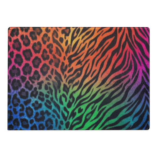 Rainbow Leopard & Zebra Print Glass Cutting & Charcuterie Board