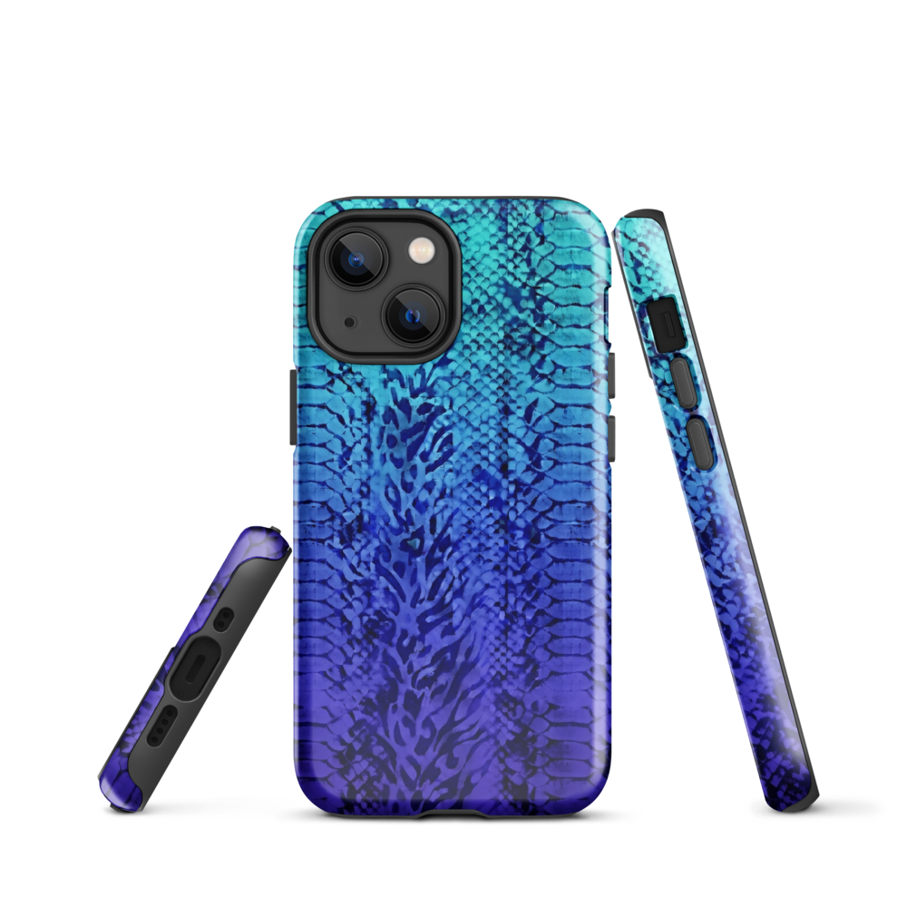 Vibrant Blue Snake & Leopard Print Tough Case for iPhone®