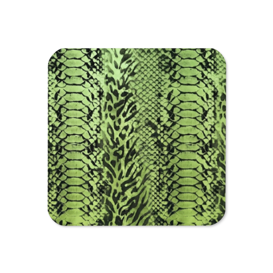 Green Snake Skin & Leopard Print Cork-Back Coaster