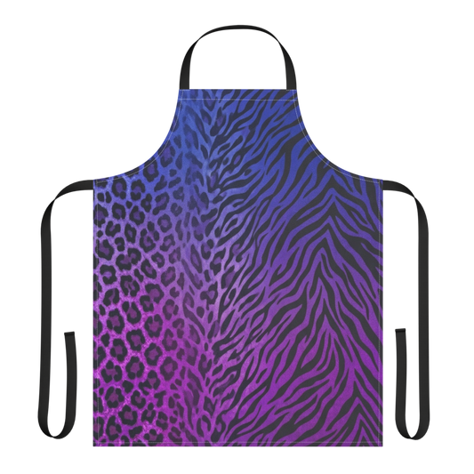 Blue to Purple Zebra & Leopard Print Strap Apron