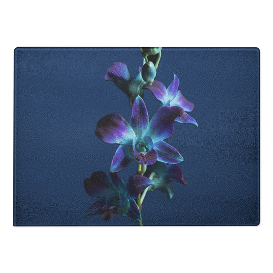 Navy Flower Glass Cutting Board