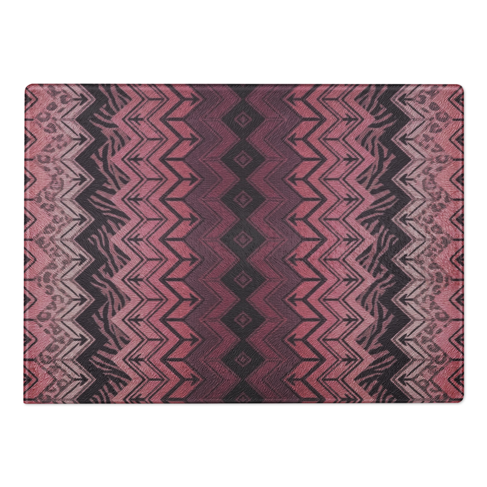 Pink Zebra & Leopard Print Special Edition Chevron Pattern Glass Cutting & Charcuterie Board