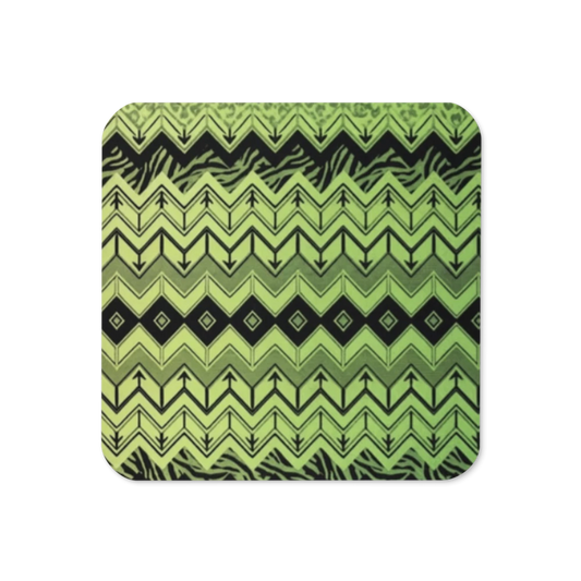 Lime Green Chevron Zebra & Leopard Print Cork-Back Coaster
