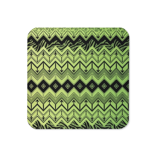 Lime Green Chevron Zebra & Leopard Print Cork-Back Coaster