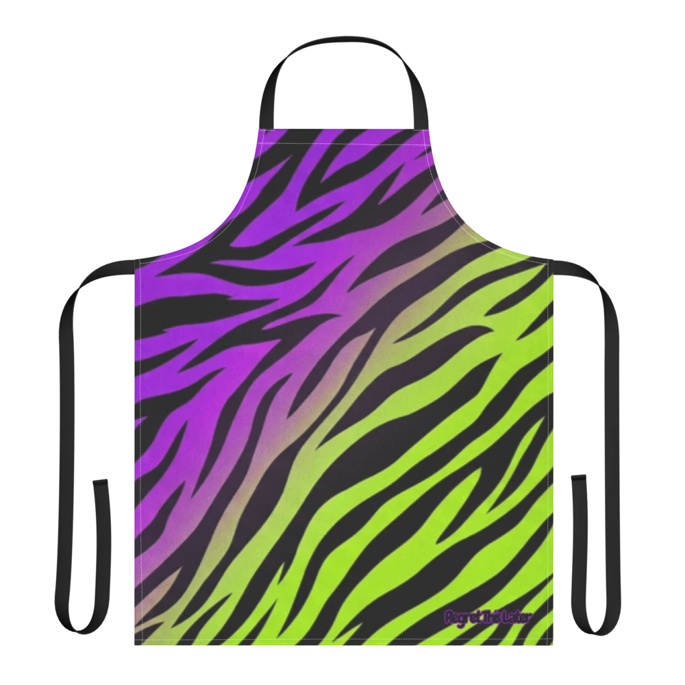Neon Purple and Green Zebra Print Strap Apron