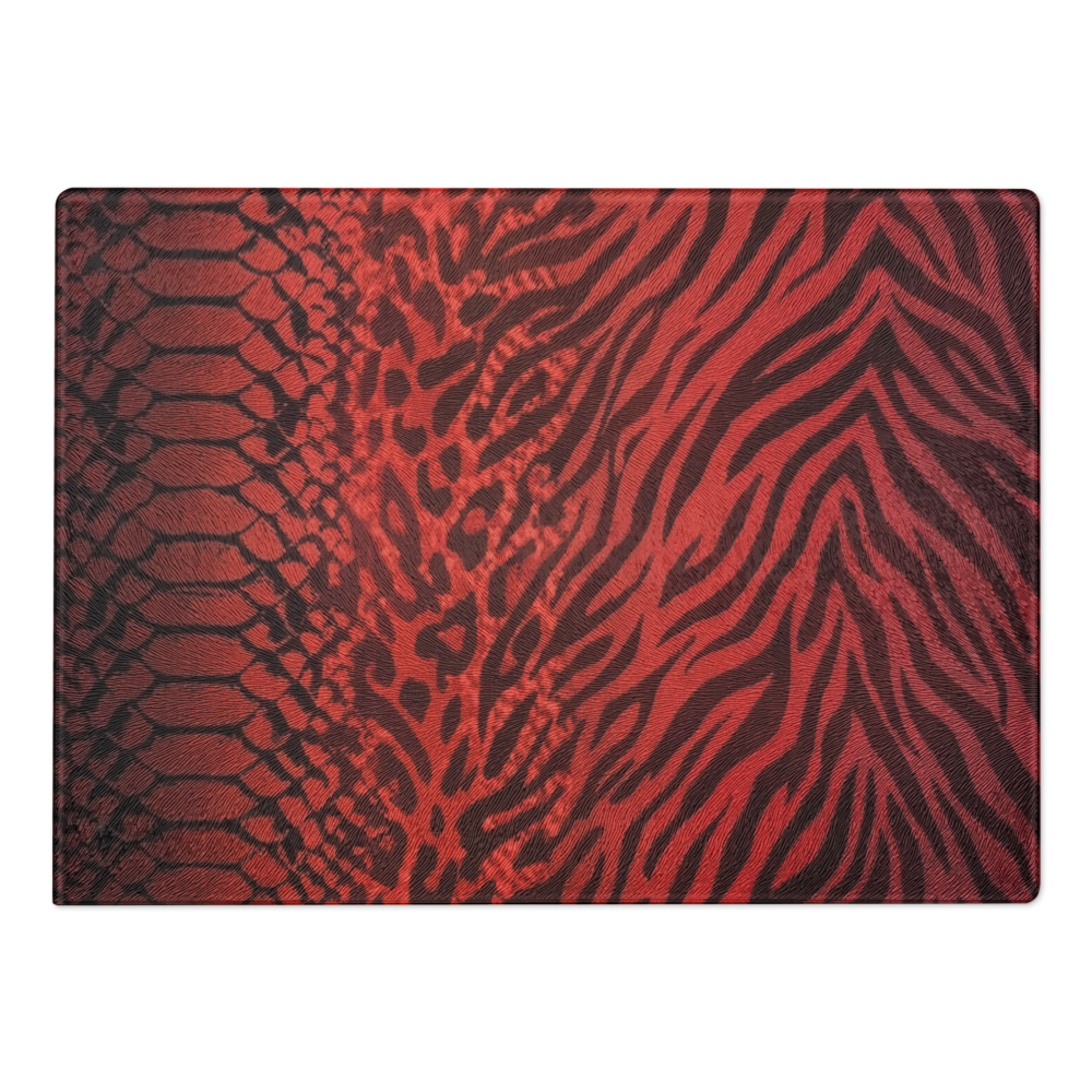 Red Zebra & Leopard Print Glass Cutting & Charcuterie Board