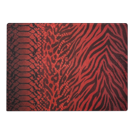 Red Zebra & Leopard Print Glass Cutting & Charcuterie Board