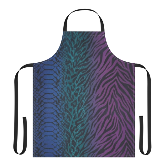 Blue & Purple Snake Skin Zebra & Leopard Print Strap Apron