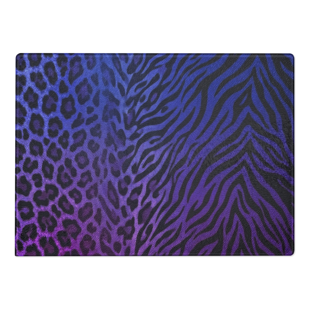 Blue to Purple Leopard & Zebra Print Glass Cutting & Charcuterie Board