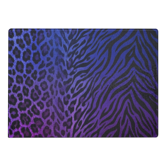 Blue to Purple Leopard & Zebra Print Glass Cutting & Charcuterie Board