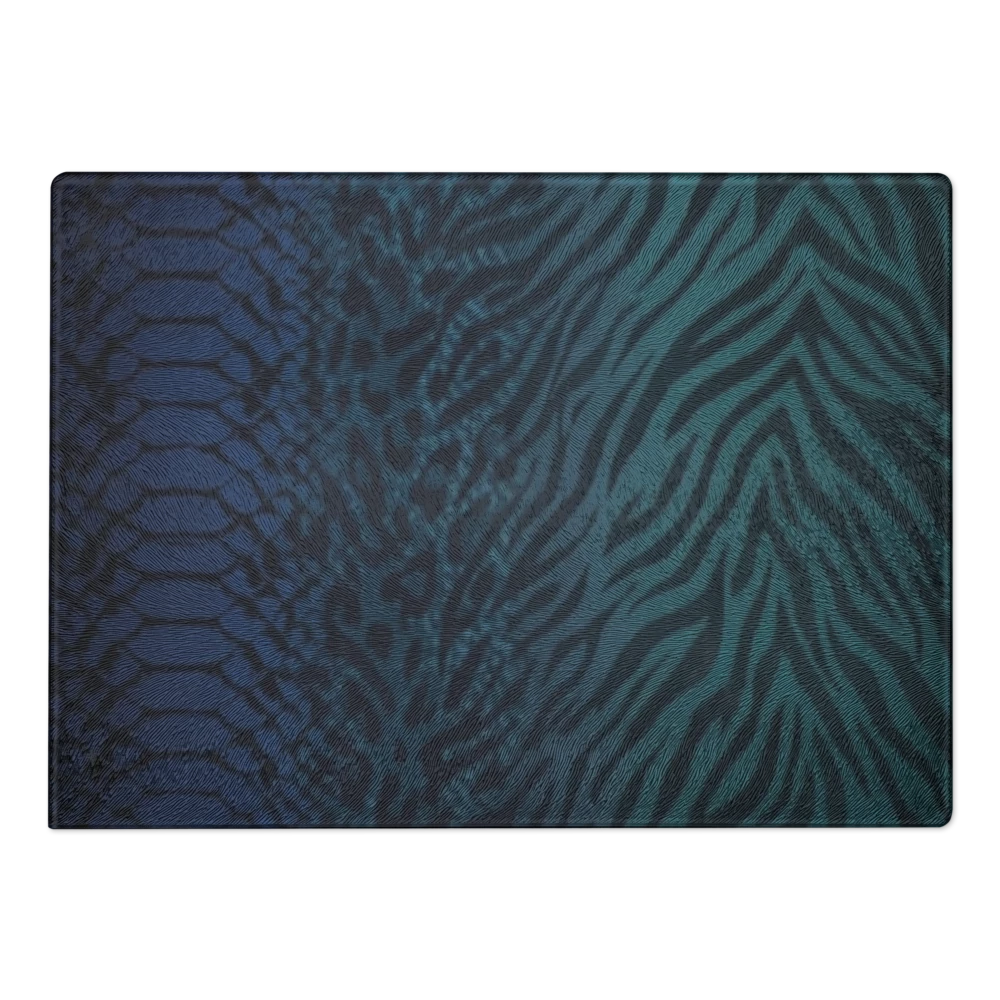 Teal to Blue Zebra & Leopard Print Glass Cutting & Charcuterie Board