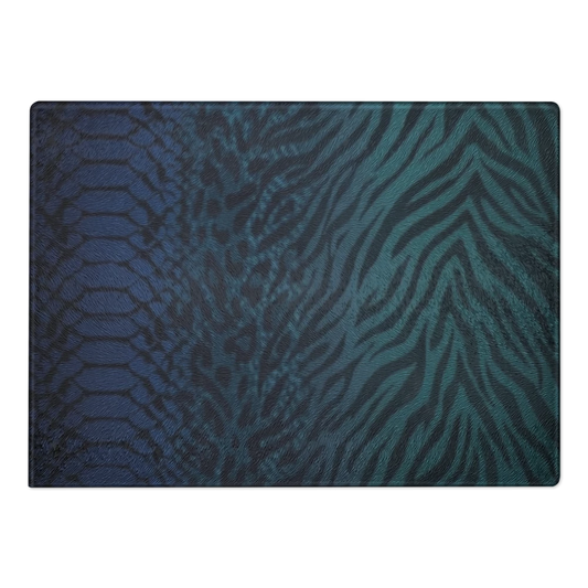 Teal to Blue Zebra & Leopard Print Glass Cutting & Charcuterie Board
