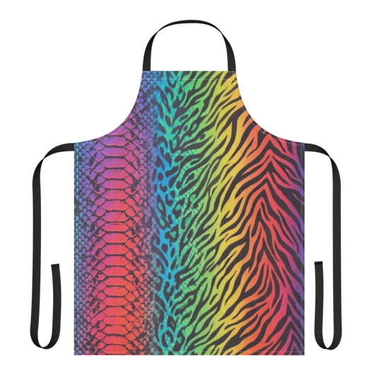 Rainbow Vibrant Neon Snake Skin Zebra Print & Leopard Strap Apron