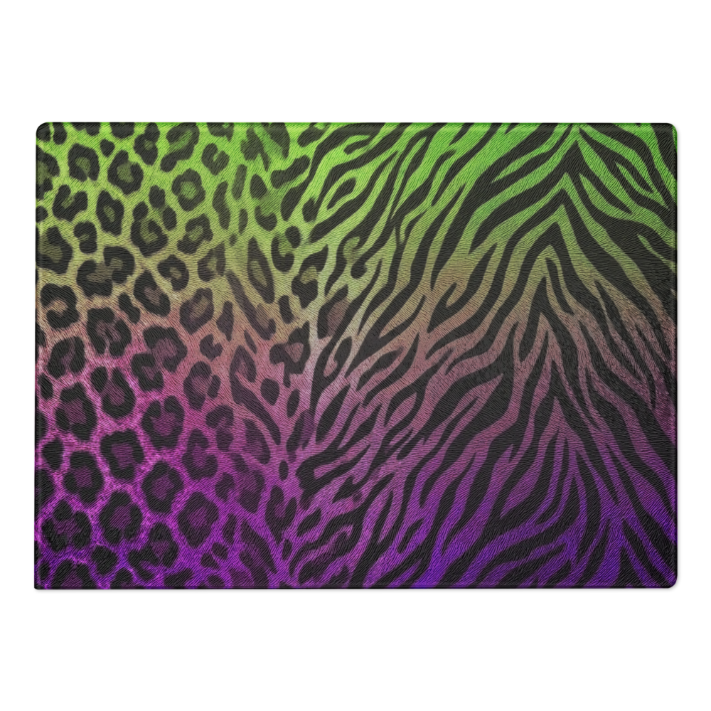 Neon Green & Purple Leopard & Zebra Print Glass Cutting & Charcuterie Board