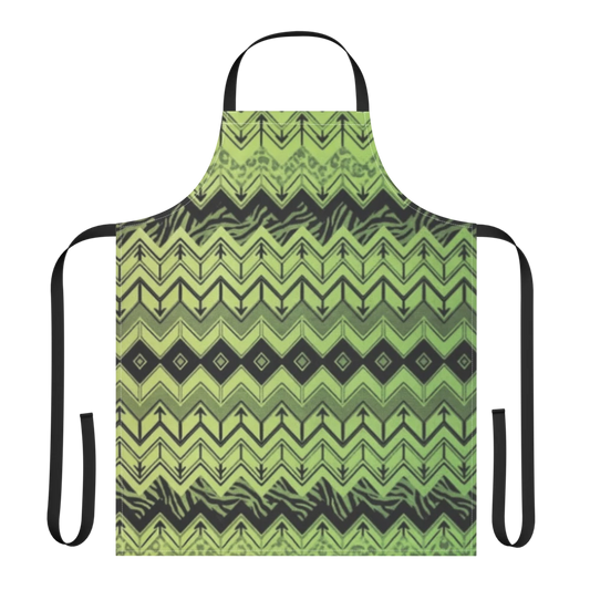Lime Green Chevron Pattern Leopard & Zebra Print Strap Apron