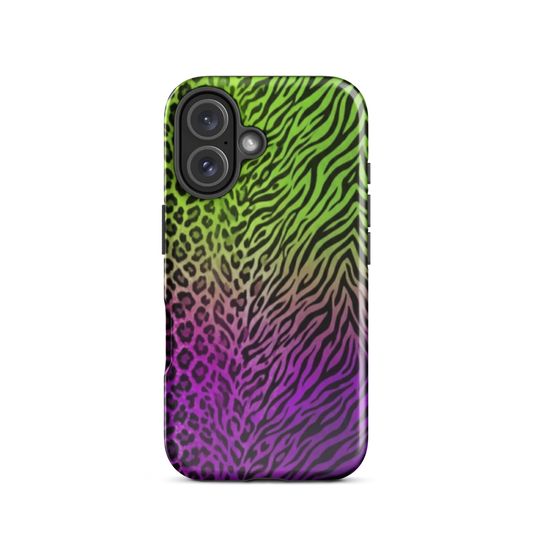 Neon Green & Purple Zebra & Leopard Print Tough Case for iPhone®