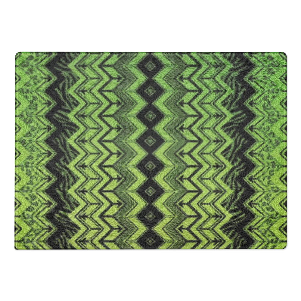 Lime Green Zebra & Leopard Print Special Edition Chevron Pattern Glass Cutting & Charcuterie Board