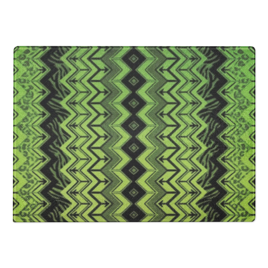 Lime Green Zebra & Leopard Print Special Edition Chevron Pattern Glass Cutting & Charcuterie Board