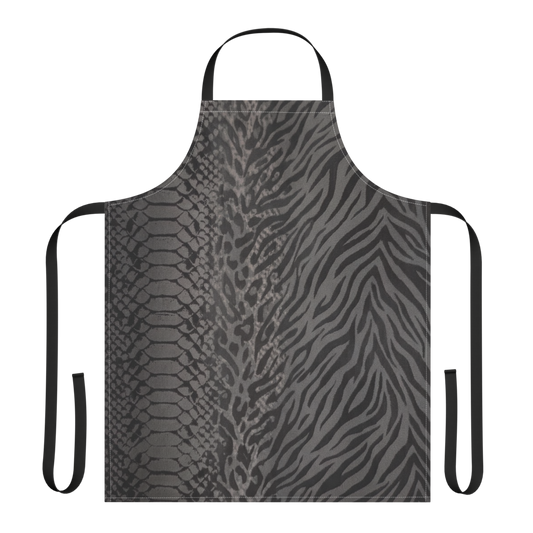 Gray & Black Snake Skin Zebra & Leopard Print Strap Apron