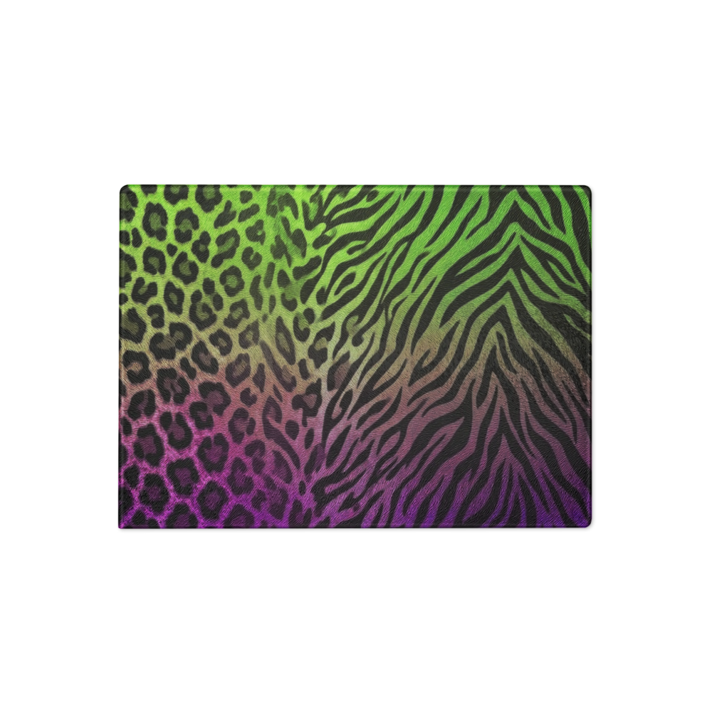 Neon Green & Purple Leopard & Zebra Print Glass Cutting & Charcuterie Board