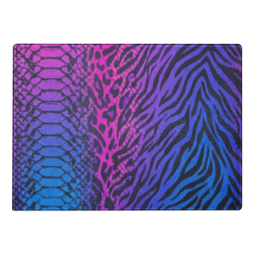 Vibrant Blue & Pink Leopard & Zebra Print Glass Cutting & Charcuterie Board