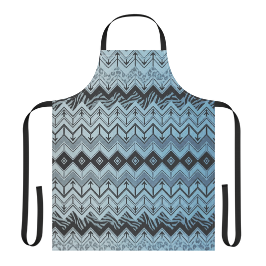 Blue Chevron Pattern Leopard & Zebra Print Strap Apron