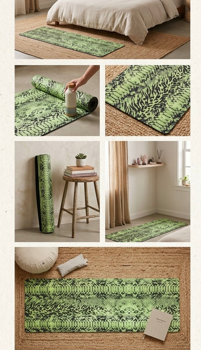 Green Snake Skin & Leopard Print Yoga Mat