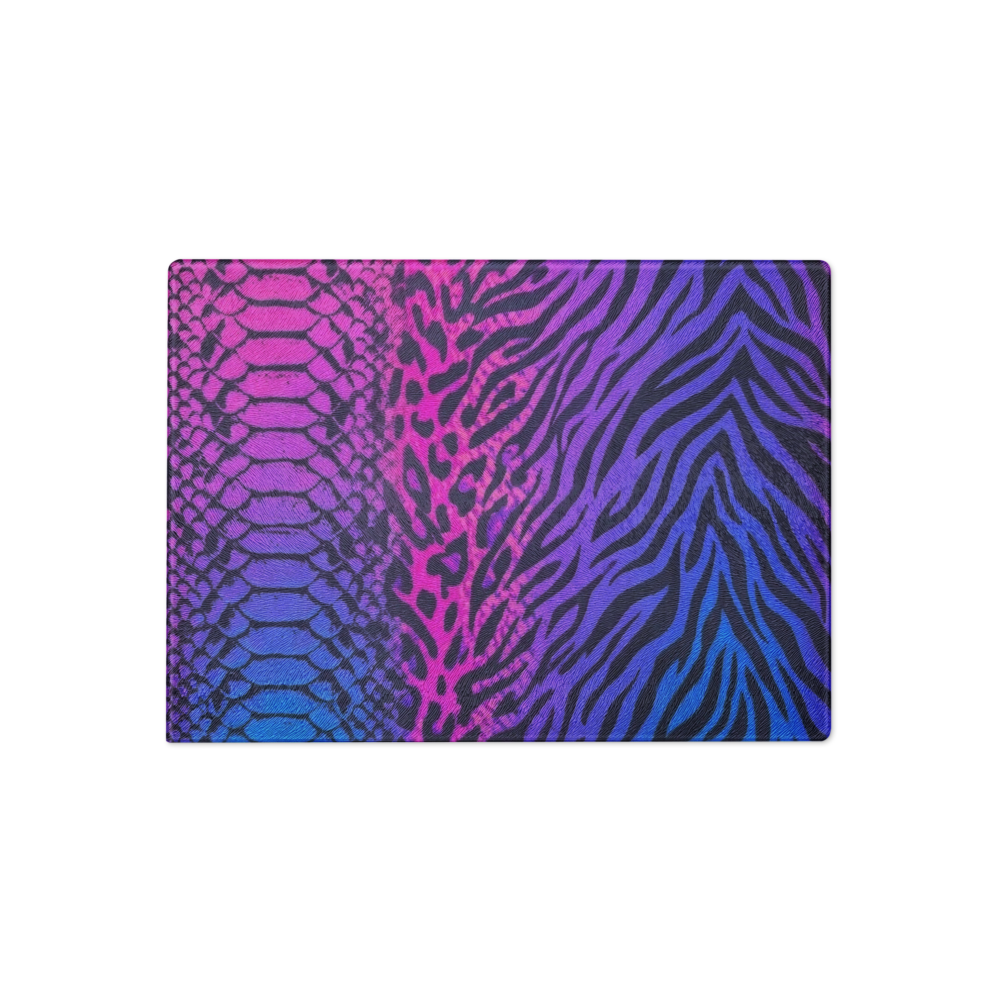 Vibrant Blue & Pink Leopard & Zebra Print Glass Cutting & Charcuterie Board
