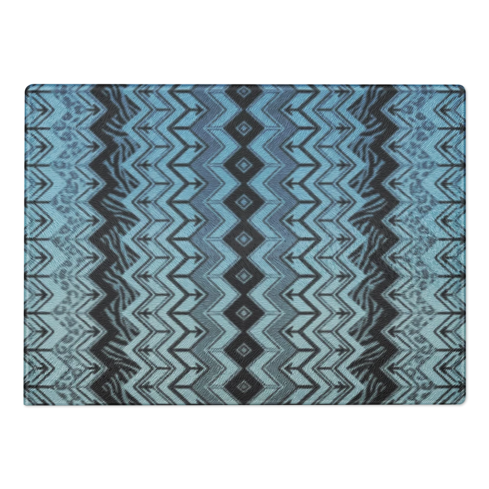 Blue Zebra & Leopard Print Special Edition Chevron Pattern Glass Cutting & Charcuterie Board