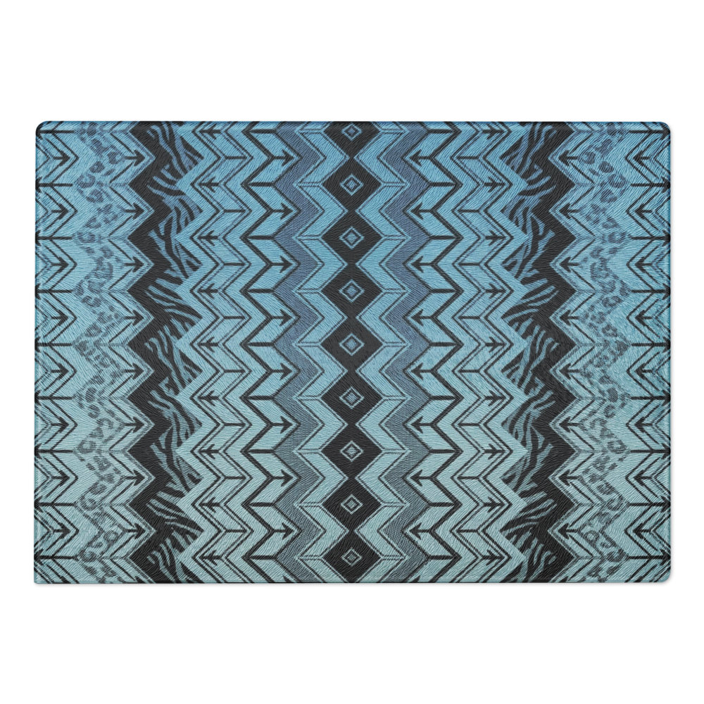 Blue Zebra & Leopard Print Special Edition Chevron Pattern Glass Cutting & Charcuterie Board